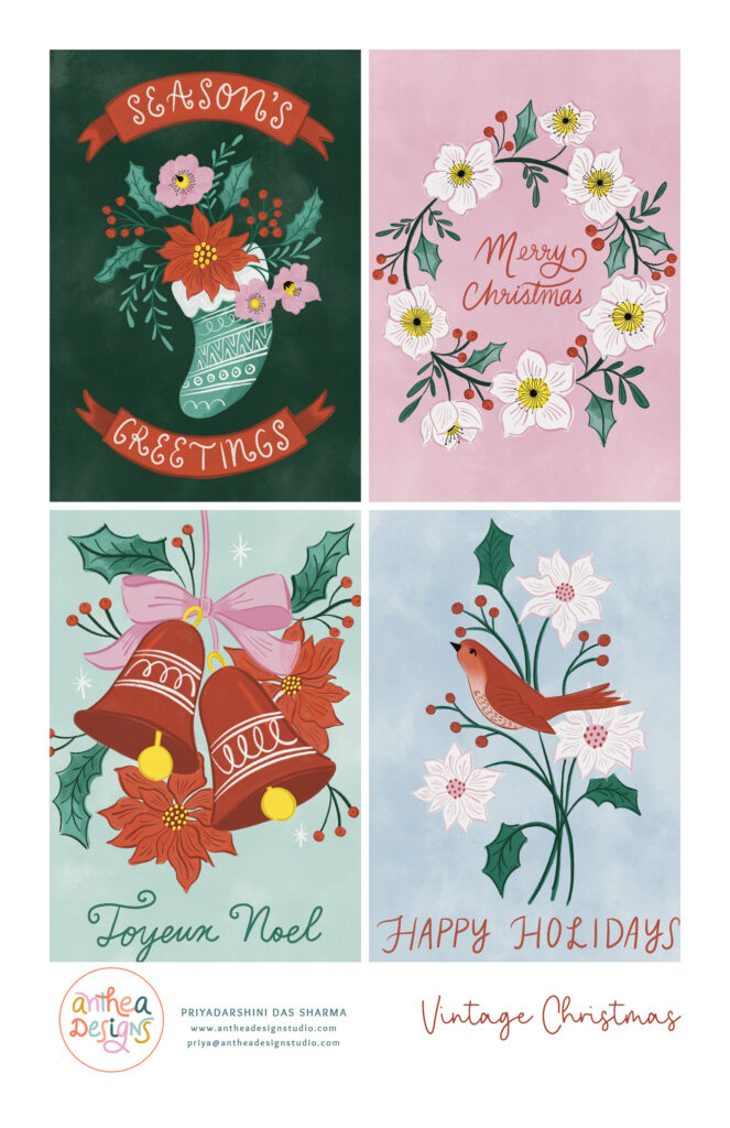 Surface design by Priyadarshini Das Sharma | Tips for Creating Marketable Christmas Art | Sketch Design Repeat